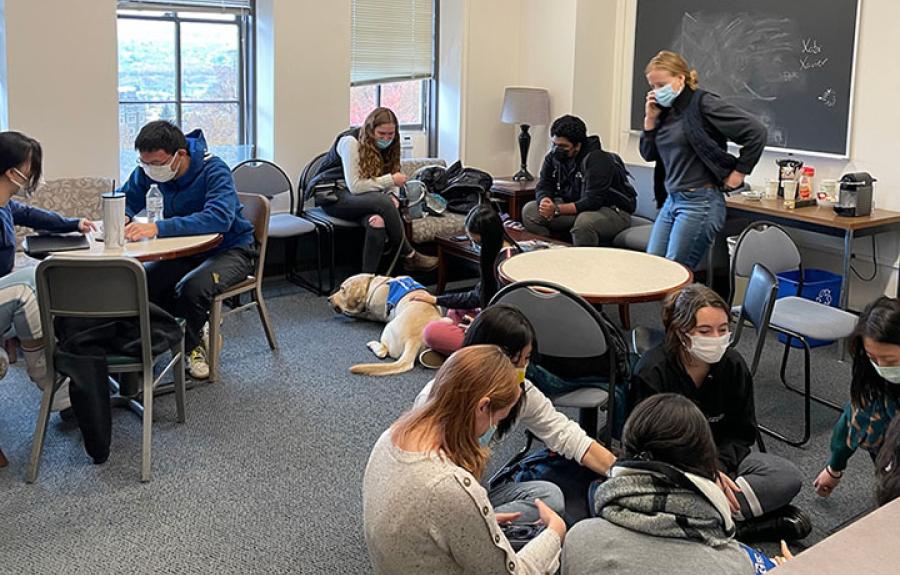 Graduate students in the Linguistics lounge