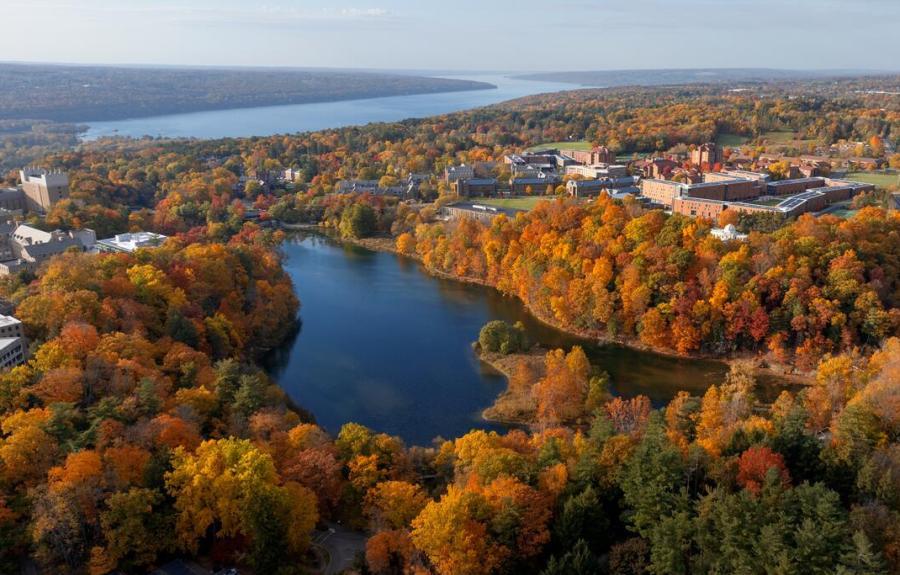 Aerial shot of Ithaca and Cornell