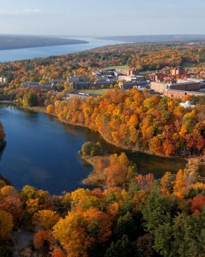 Aerial shot of Ithaca and Cornell